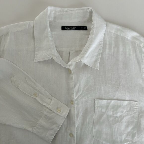 Lauren Ralph Lauren Linen Shirt Womens Sz 3XL White Tunic Long Sleeve Minimalist - Picture 6 of 11